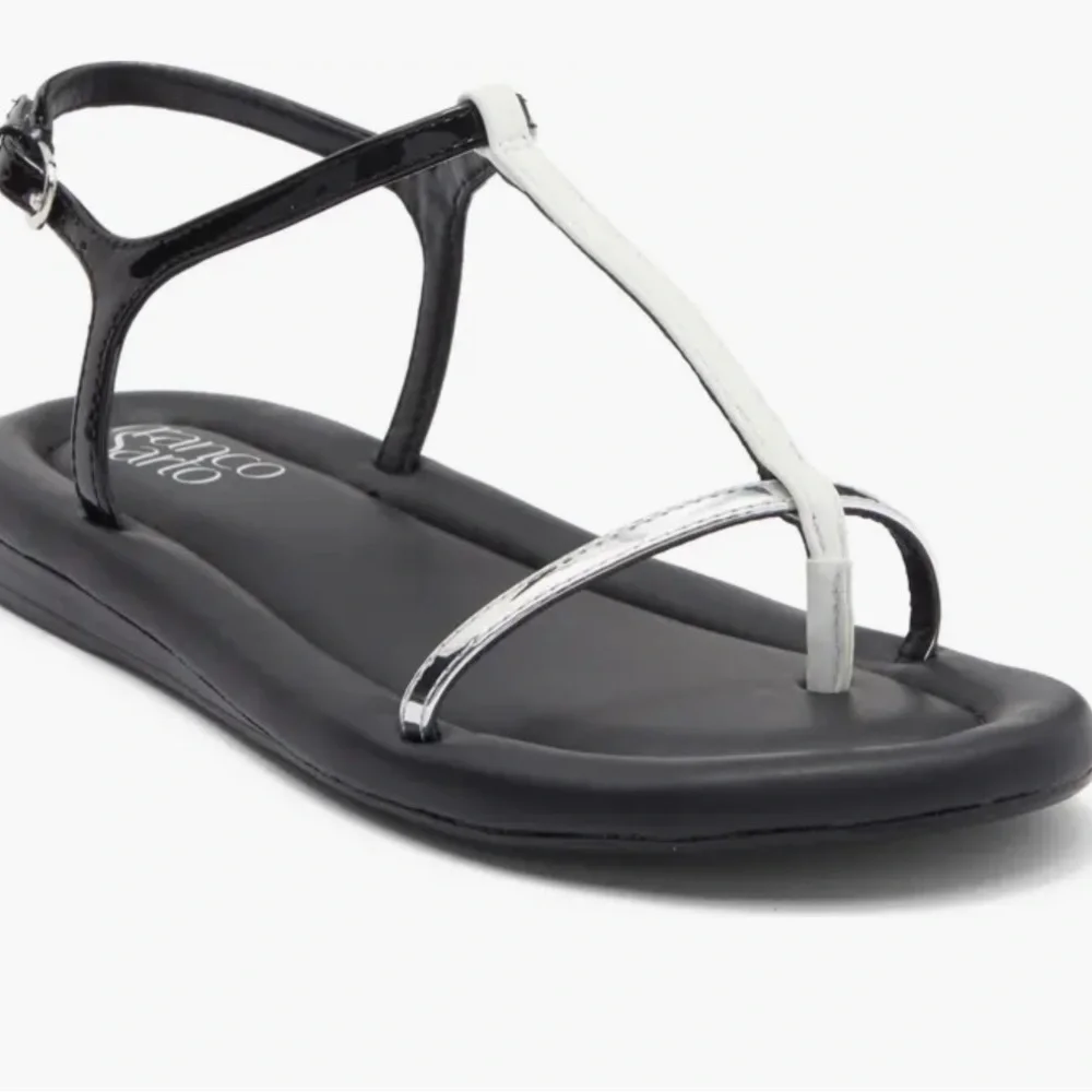 Nordstrom Franco Sarto Joela Black, White Silver Sandals. Cushioned bottom! - Picture 3 of 7